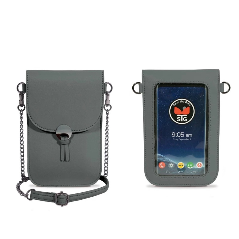 Save The Girls touch screen Crossbody Purse in Grey